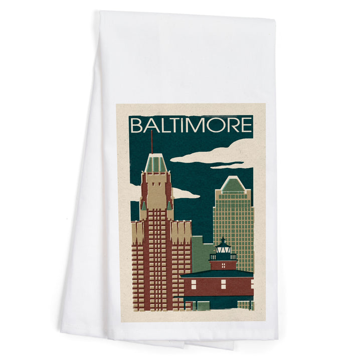 Baltimore, Maryland, Woodblock, Organic Cotton Kitchen Tea Towels