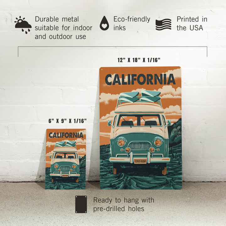 California, Letterpress, Camper Van, Metal Signs