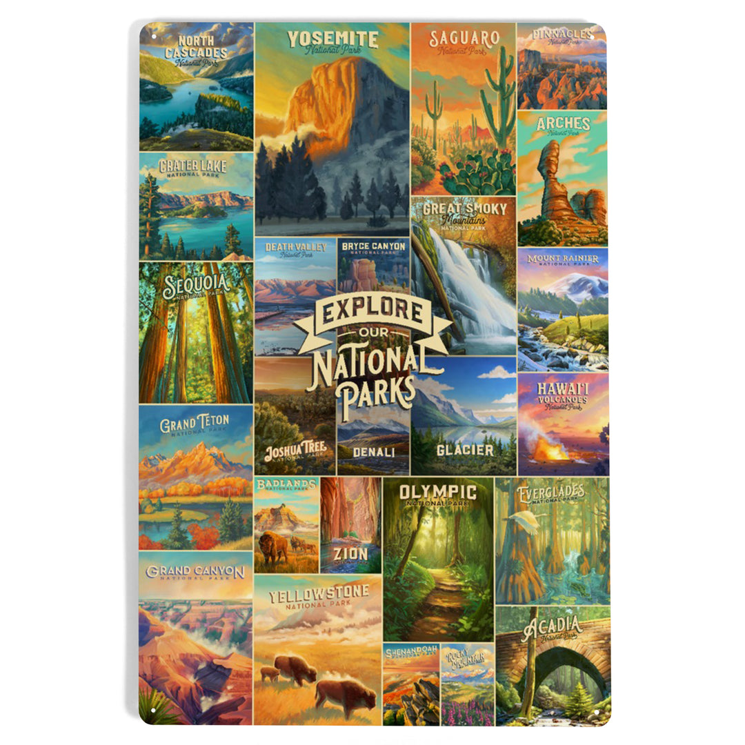 Oil Painting National Park Series, Collage, Explore our National Parks, Metal Signs