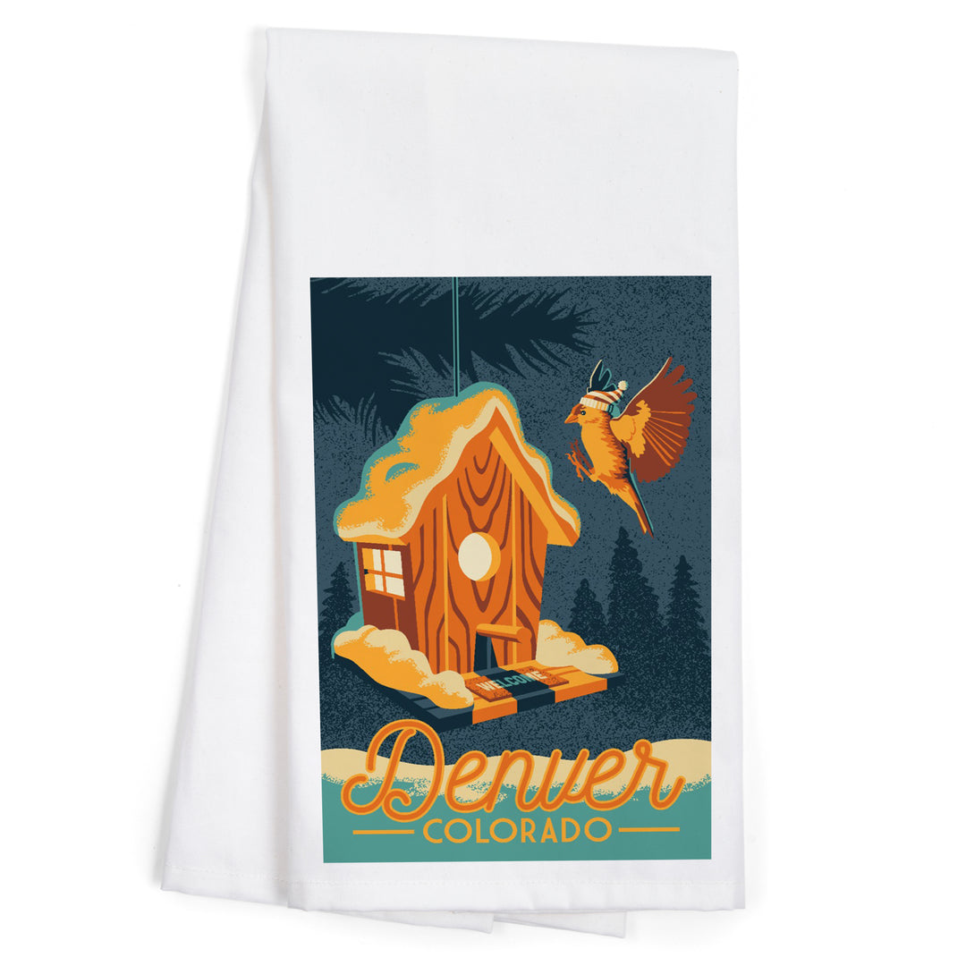 Denver, Colorado, Birdhouse, Organic Cotton Kitchen Tea Towels