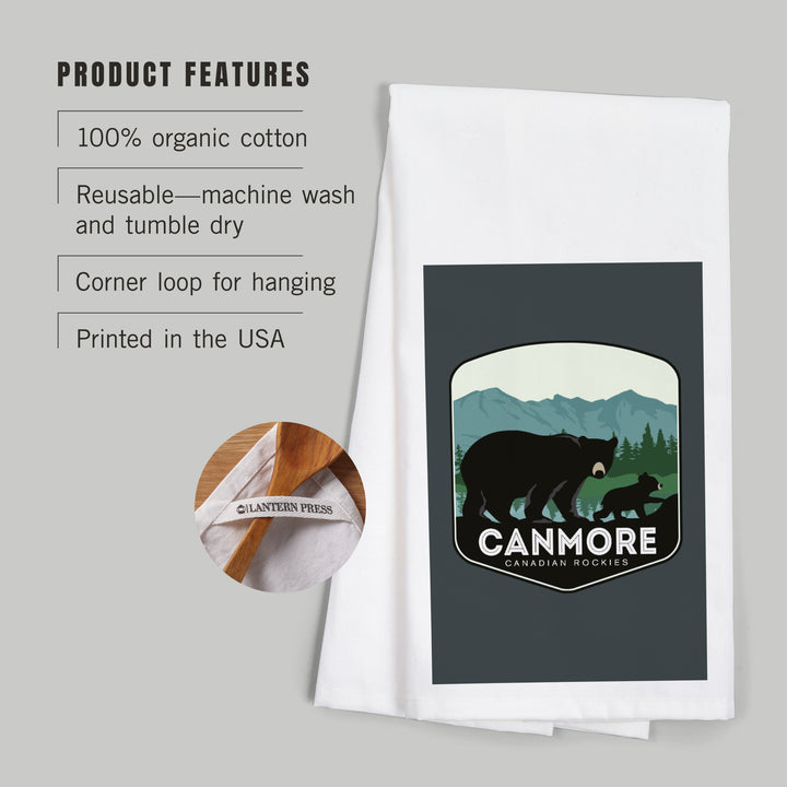 Canmore, Canada, Canadian Rockies, Black Bear and Cub, Contour, Organic Cotton Kitchen Tea Towels