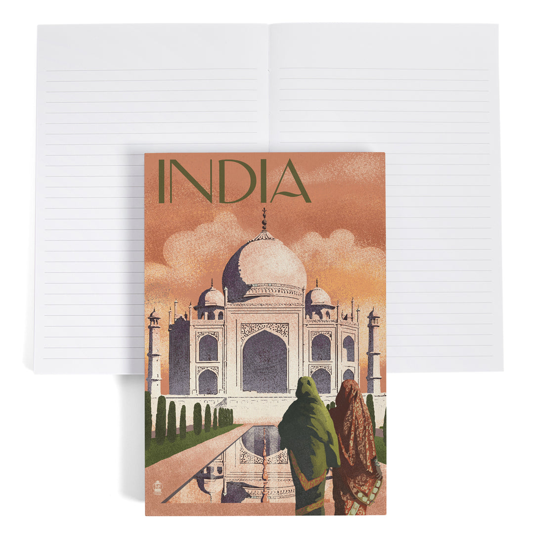 Lined 6x9 Journal, Taj Mahal, India, Lithograph Style, Lay Flat, 193 Pages, FSC paper