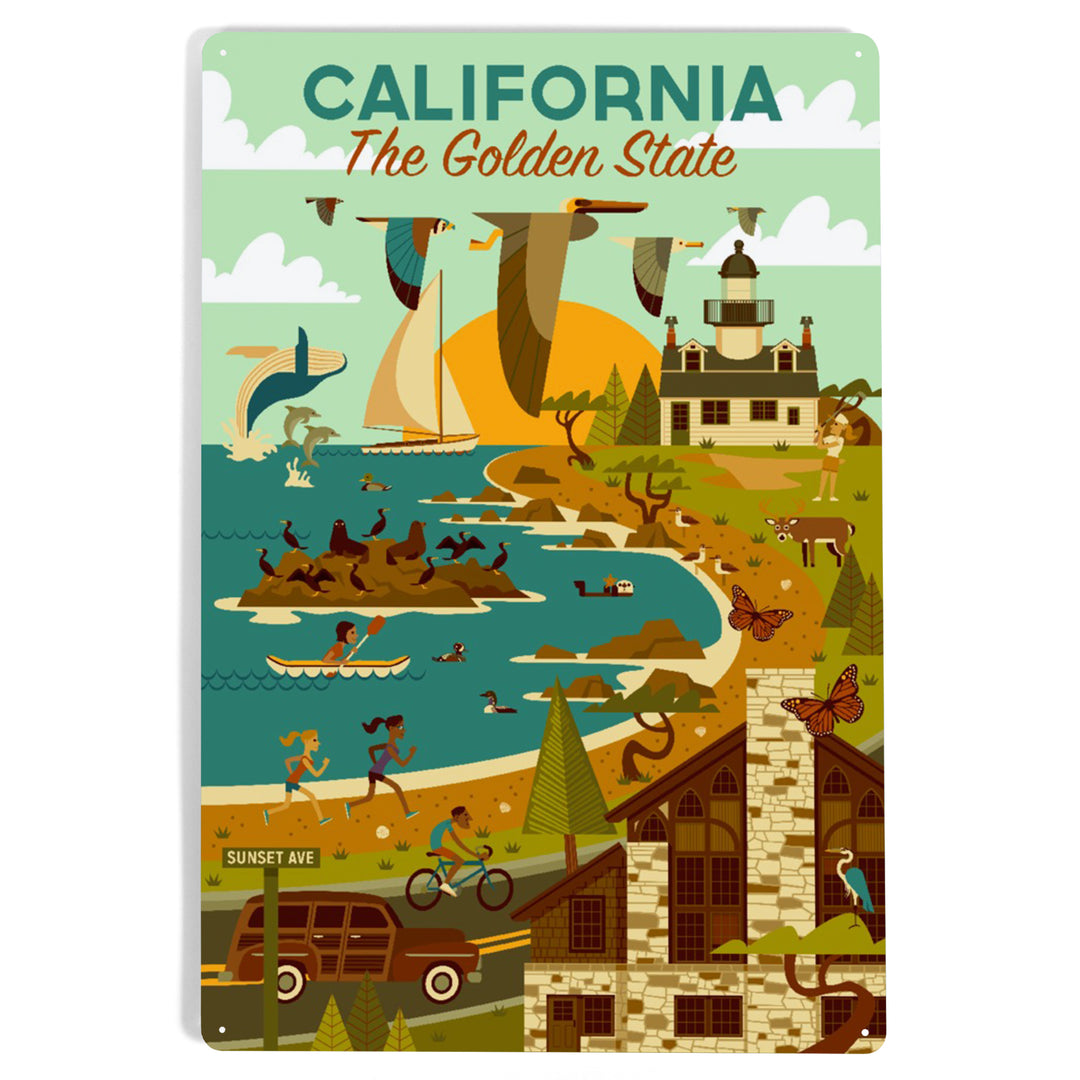 California, The Golden State, Geometric, Blue Sky, Metal Signs
