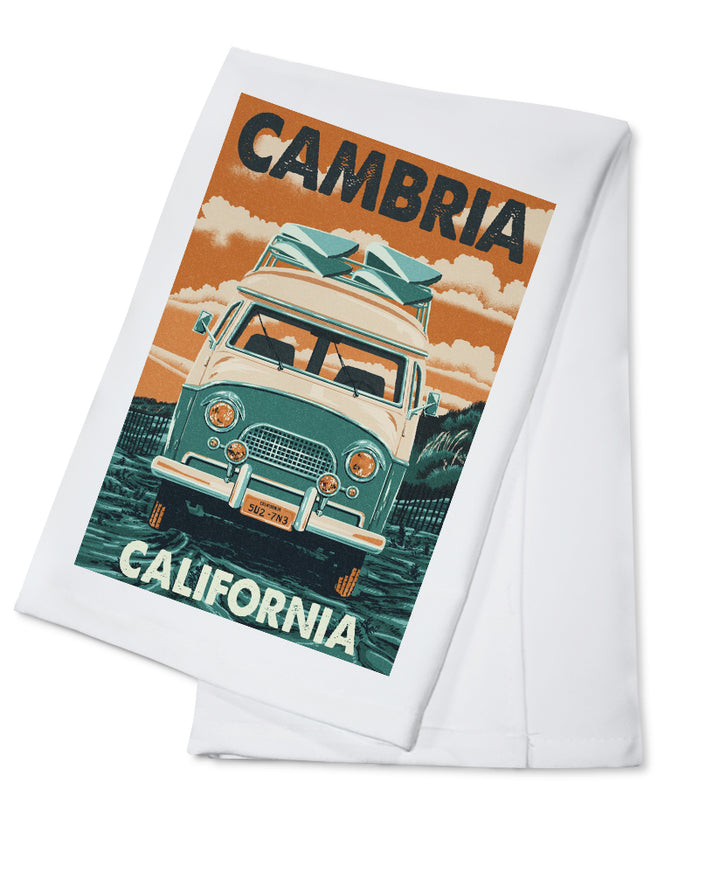 Cambria, California, Letterpress, Camper Van, Organic Cotton Kitchen Tea Towels