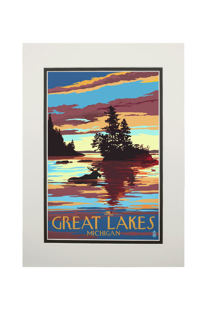 Great Lakes, Michigan, Moose Swimming at Sunset, Art & Giclee Prints