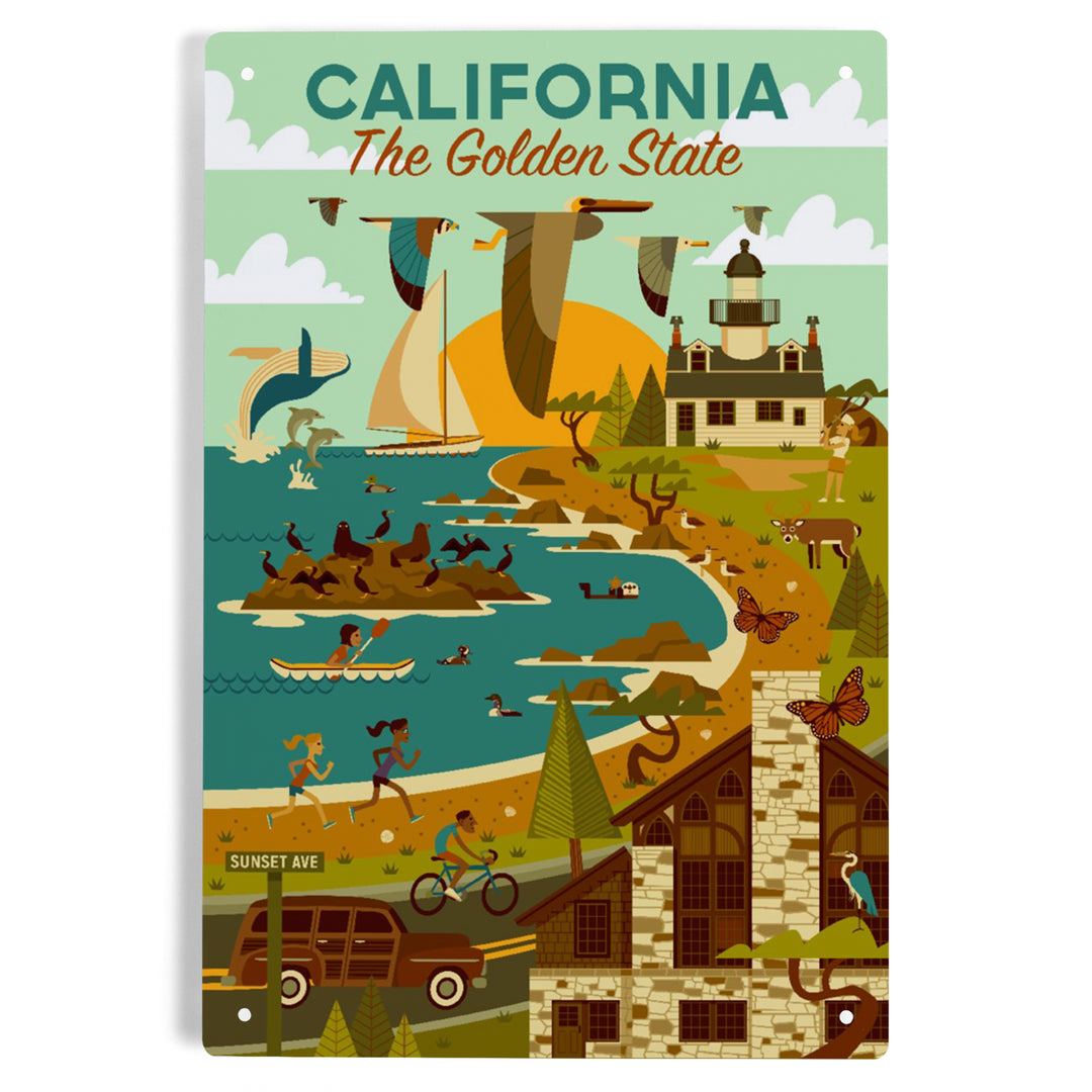 California, The Golden State, Geometric, Blue Sky, Metal Signs