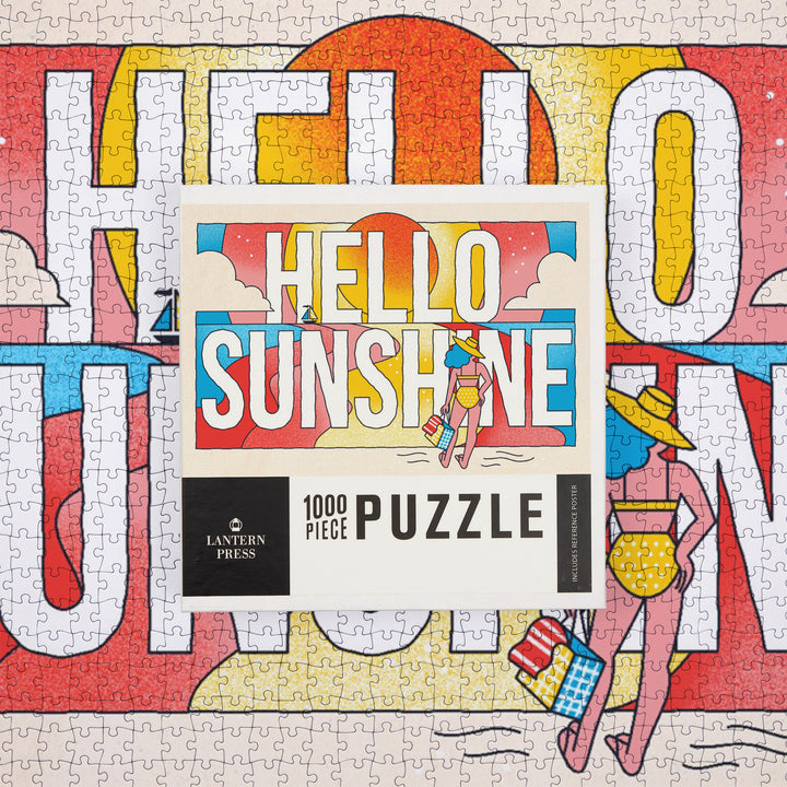 70s Sunshine Collection, Hello Sunshine, Girl on Beach, Jigsaw Puzzle Puzzle Lantern Press