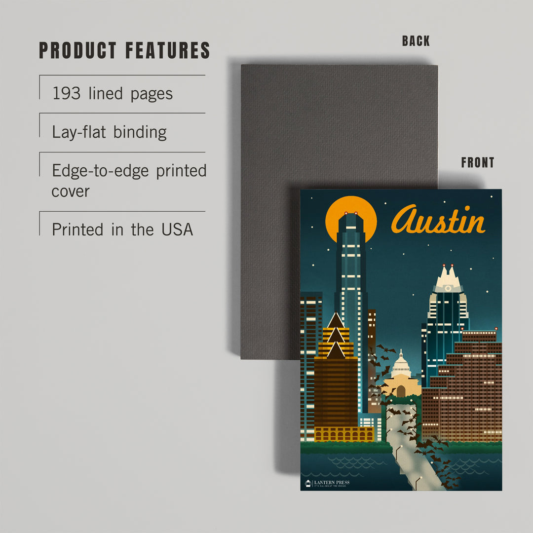 Lined 6x9 Journal, Austin, Retro Skyline, Lay Flat, 193 Pages, FSC paper