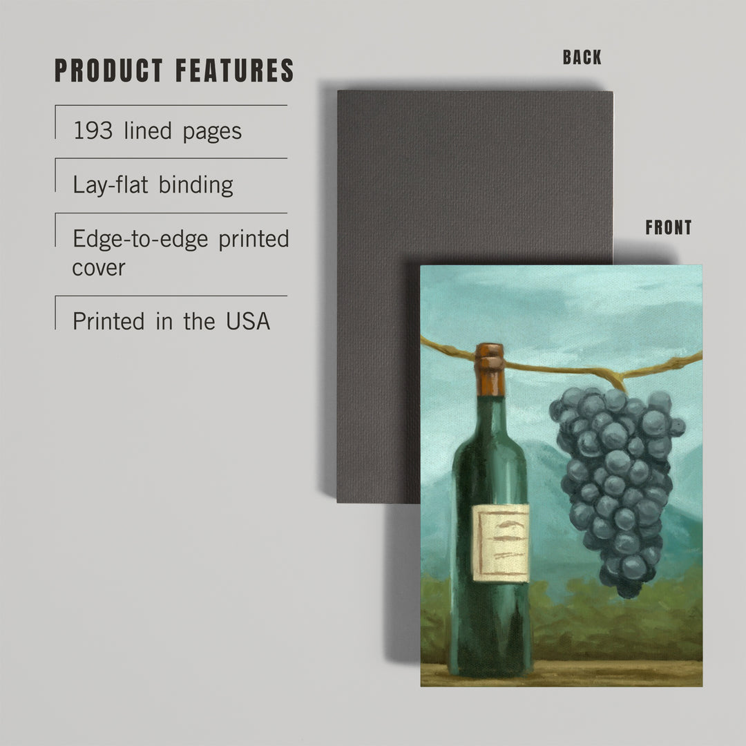 Lined 6x9 Journal, Blue Grapes and Wine Bottle, Oil Painting, Lay Flat, 193 Pages, FSC paper