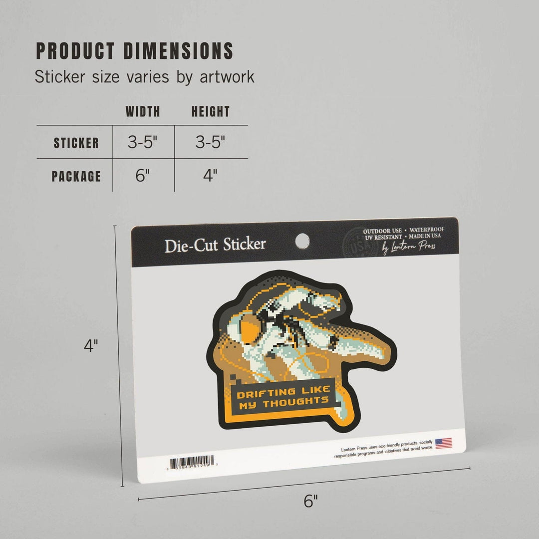 8-Bit Space Collection, Astronaut, Drifting Like My Thoughts, Contour, Vinyl Sticker Sticker Lantern Press