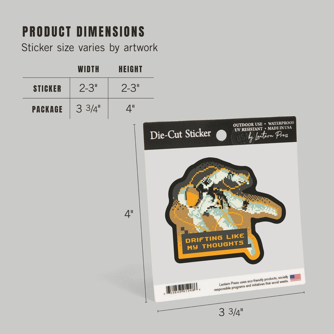 8-Bit Space Collection, Astronaut, Drifting Like My Thoughts, Contour, Vinyl Sticker Sticker Lantern Press