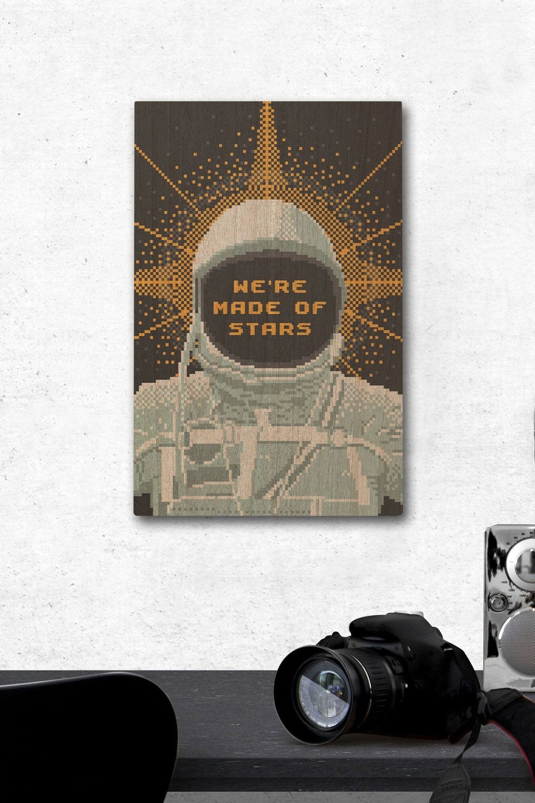 8-Bit Space Collection, Astronaut, We Are Made Of Stars, Wood Signs and Postcards Wood Lantern Press