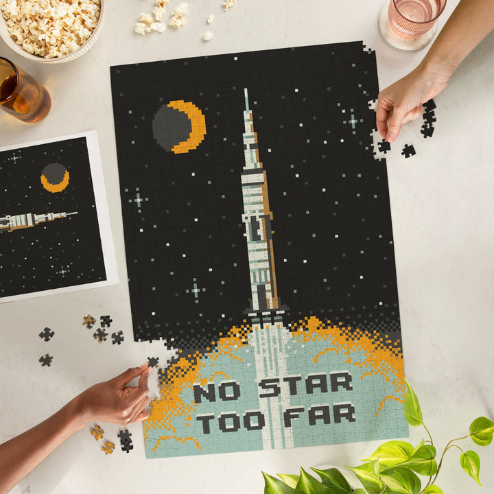 8-Bit Space Collection, Rocket, No Star Too Far, Jigsaw Puzzle Puzzle Lantern Press