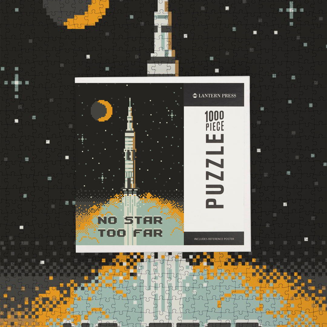 8-Bit Space Collection, Rocket, No Star Too Far, Jigsaw Puzzle Puzzle Lantern Press
