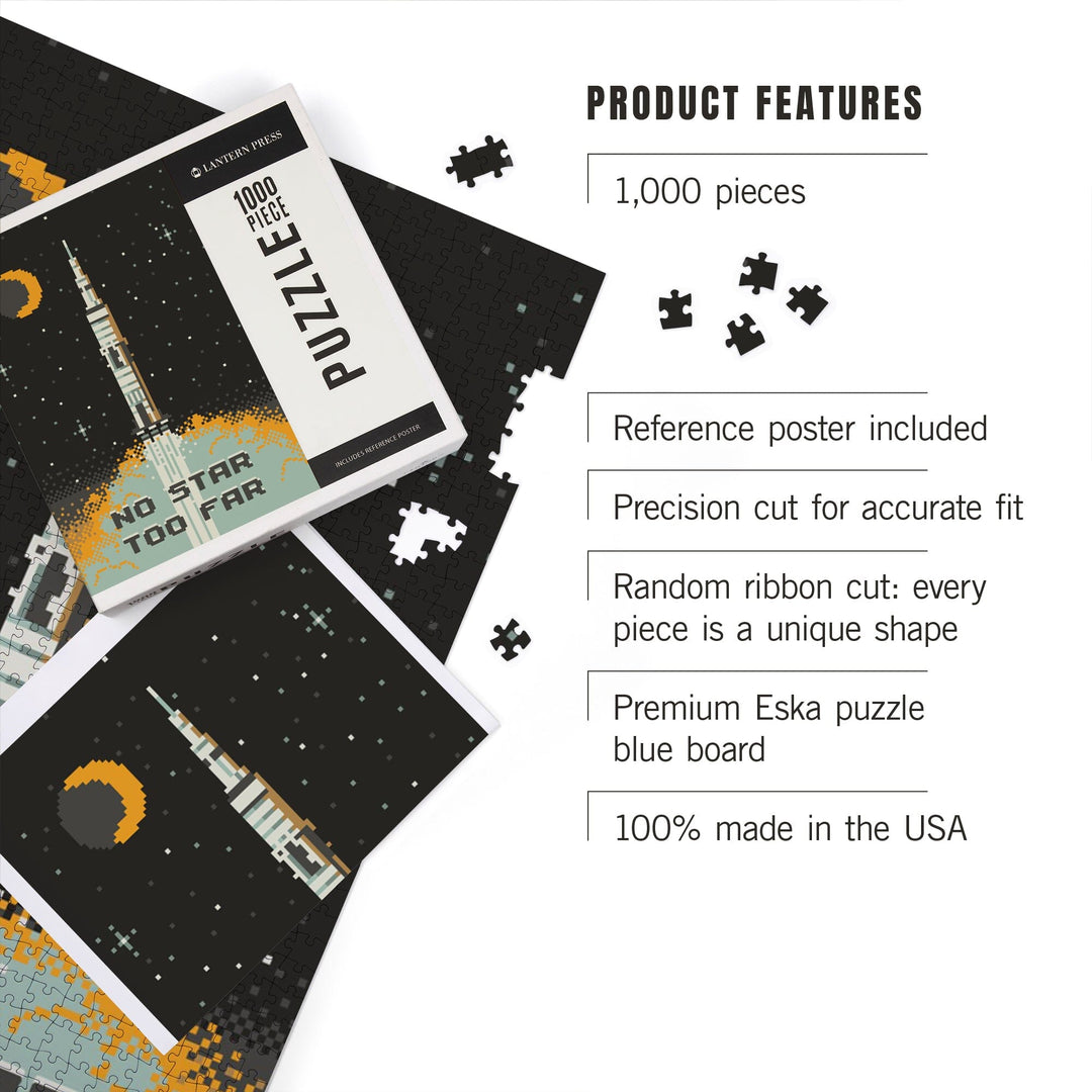 8-Bit Space Collection, Rocket, No Star Too Far, Jigsaw Puzzle Puzzle Lantern Press