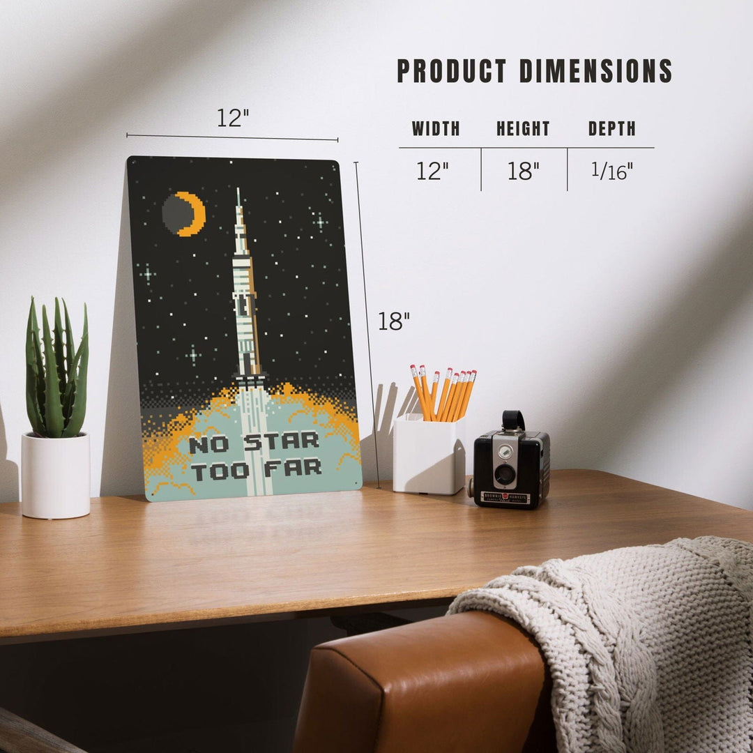 8-Bit Space Collection, Rocket, No Star Too Far, Metal Signs Metal Lantern Press