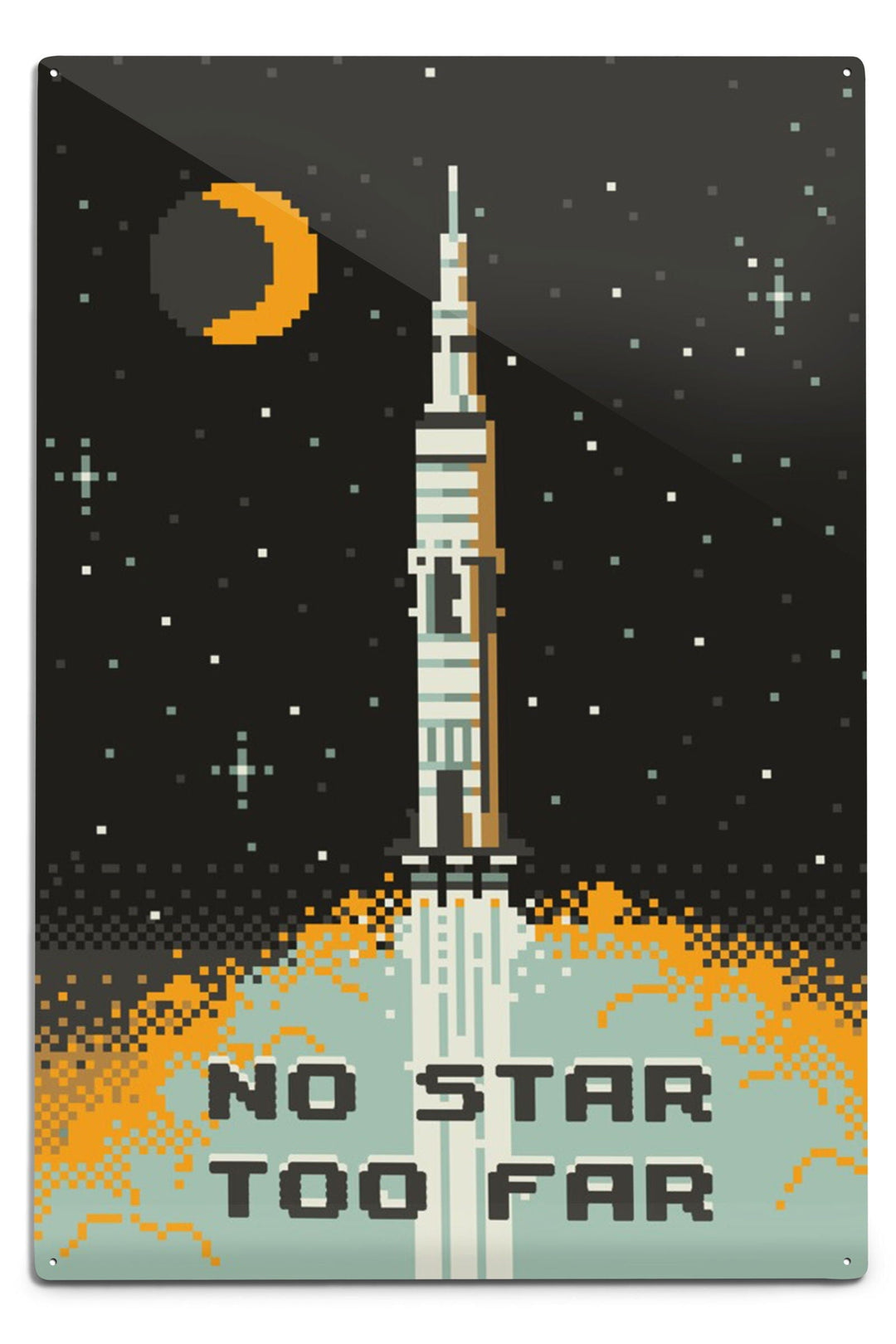8-Bit Space Collection, Rocket, No Star Too Far, Metal Signs Metal Lantern Press 12x18 Metal Sign