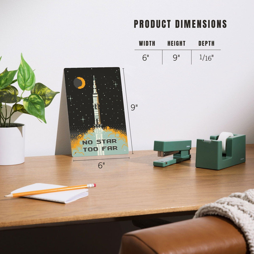 8-Bit Space Collection, Rocket, No Star Too Far, Metal Signs Metal Lantern Press