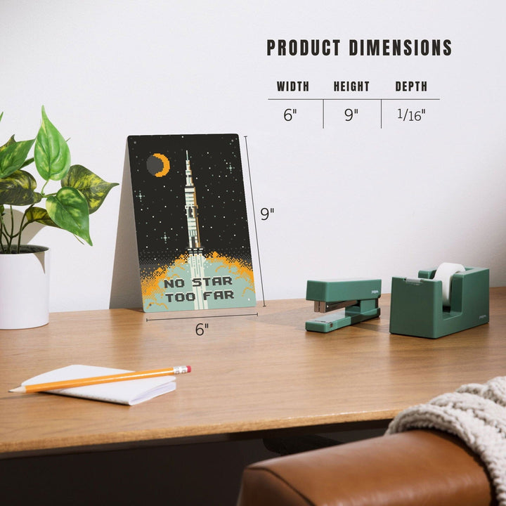 8-Bit Space Collection, Rocket, No Star Too Far, Metal Signs Metal Lantern Press