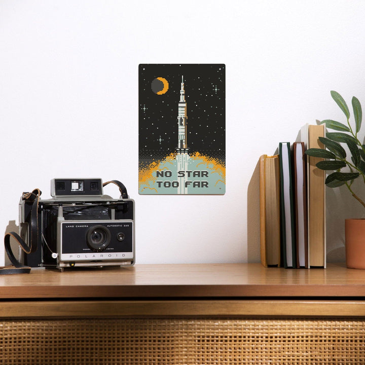 8-Bit Space Collection, Rocket, No Star Too Far, Metal Signs Metal Lantern Press