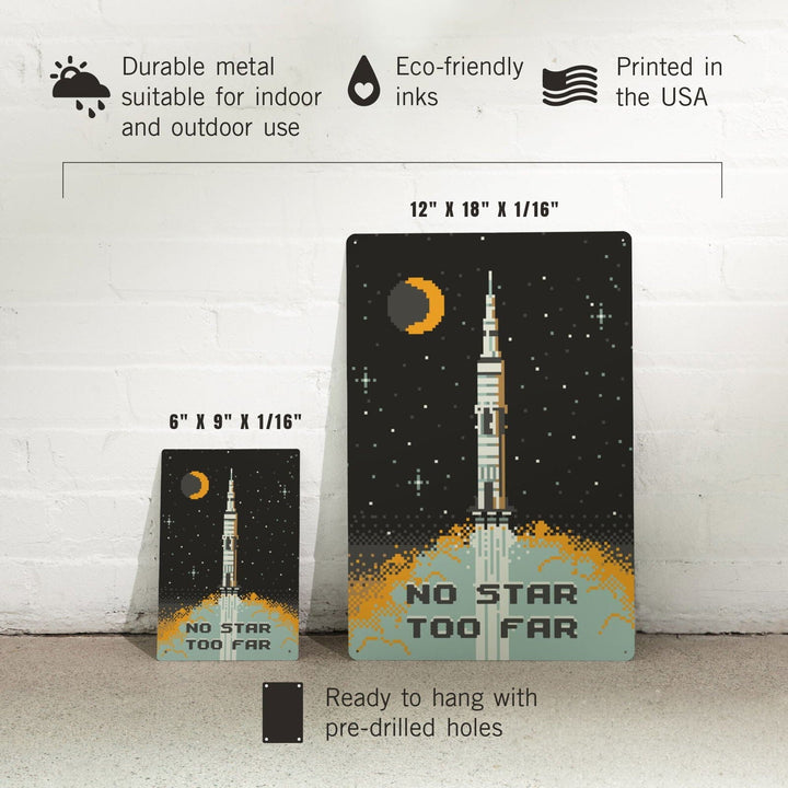 8-Bit Space Collection, Rocket, No Star Too Far, Metal Signs Metal Lantern Press