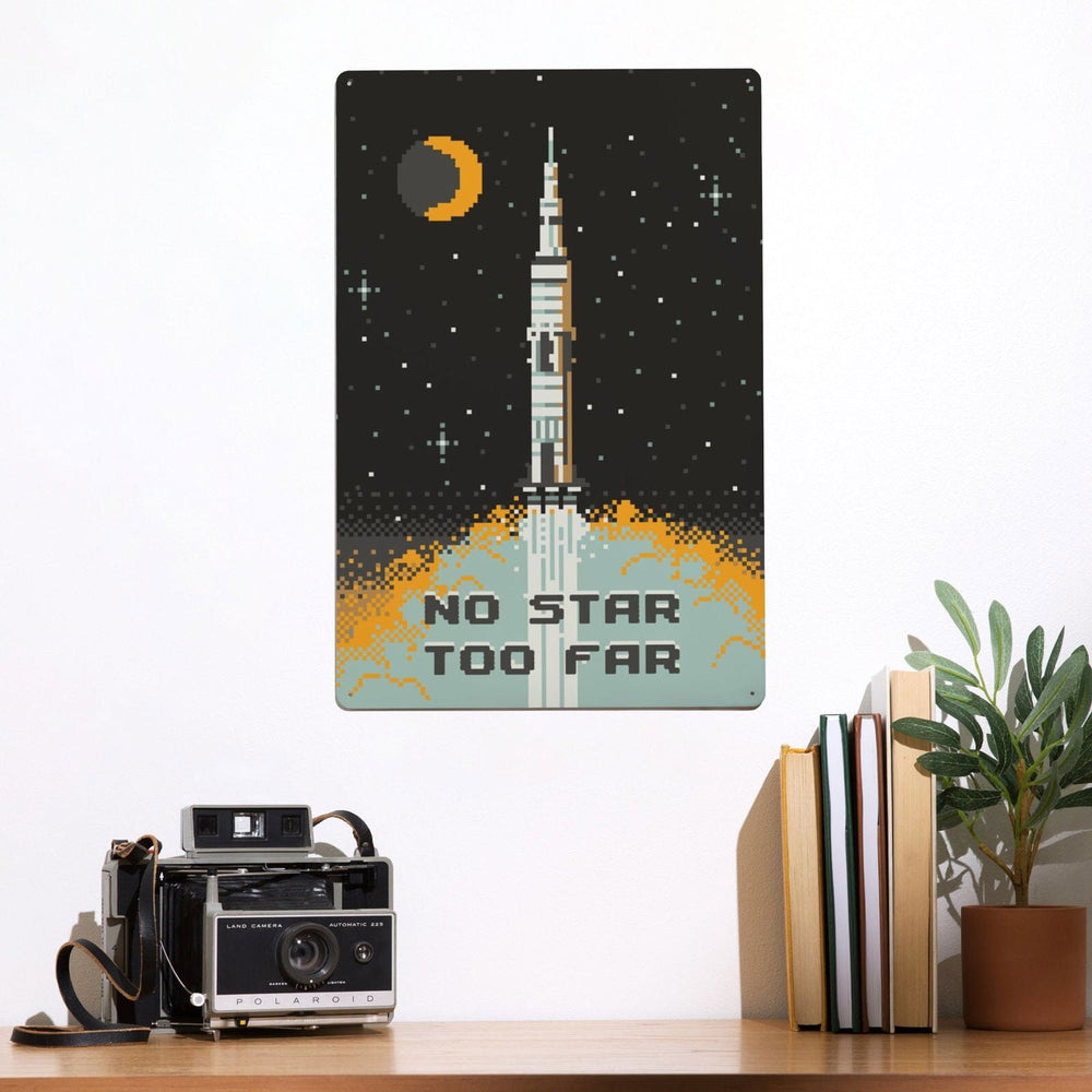 8-Bit Space Collection, Rocket, No Star Too Far, Metal Signs Metal Lantern Press