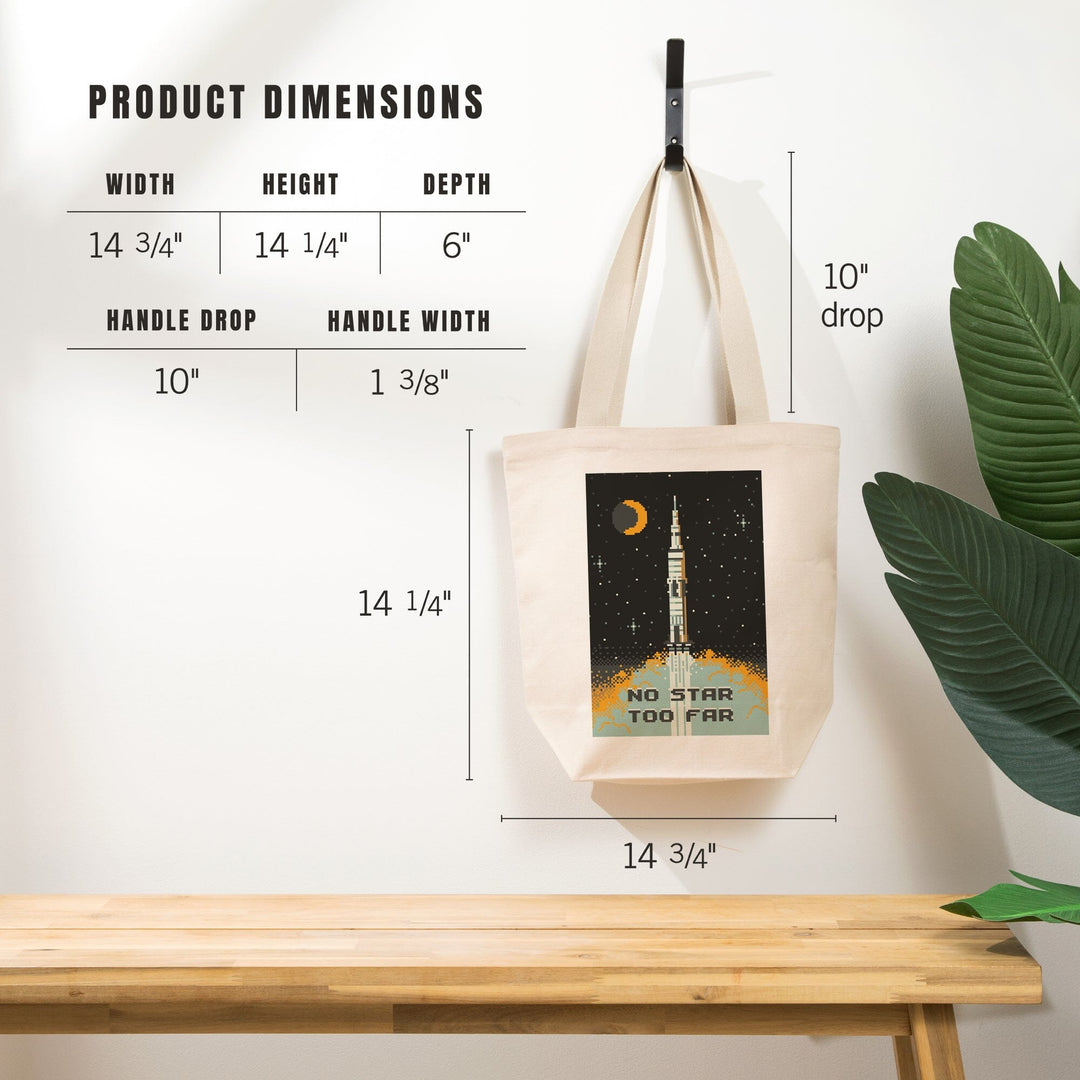 8-Bit Space Collection, Rocket, No Star Too Far, Tote Bag Totes Lantern Press