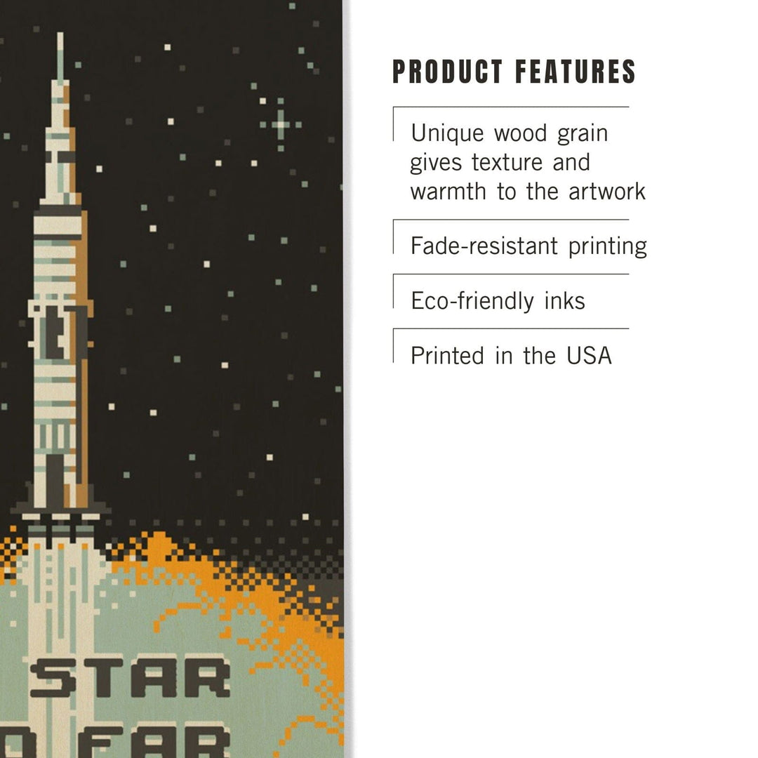 8-Bit Space Collection, Rocket, No Star Too Far, Wood Signs and Postcards Wood Lantern Press