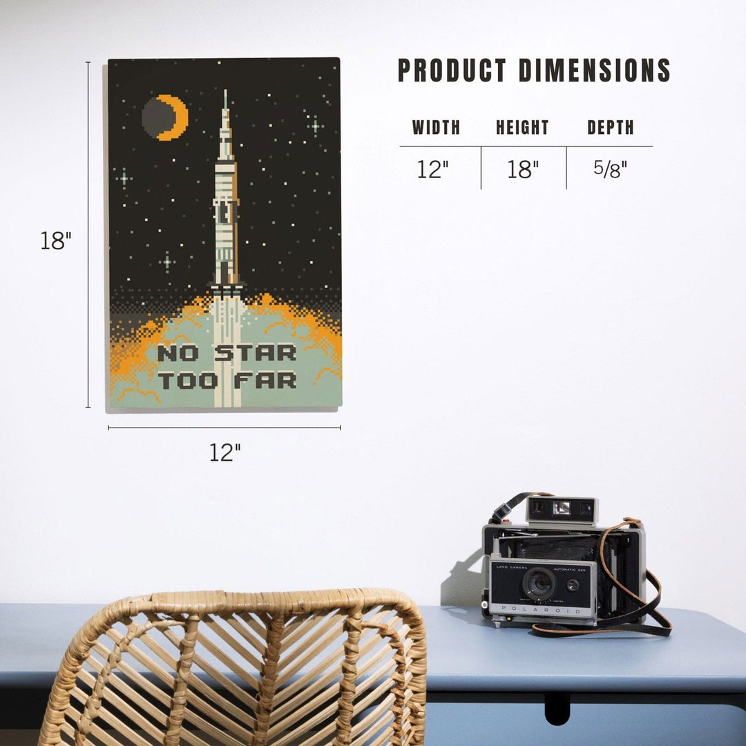 8-Bit Space Collection, Rocket, No Star Too Far, Wood Signs and Postcards Wood Lantern Press
