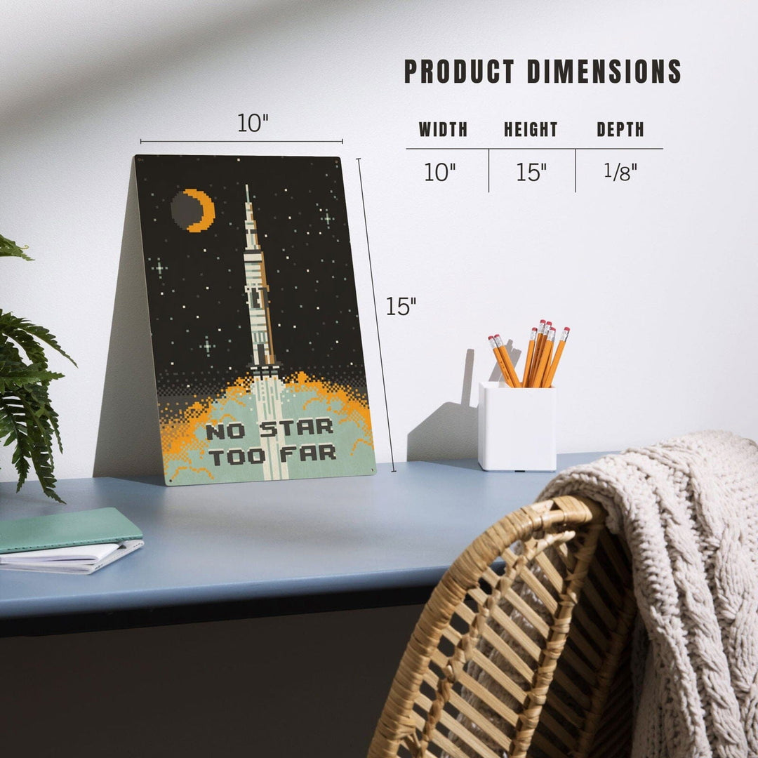 8-Bit Space Collection, Rocket, No Star Too Far, Wood Signs and Postcards Wood Lantern Press