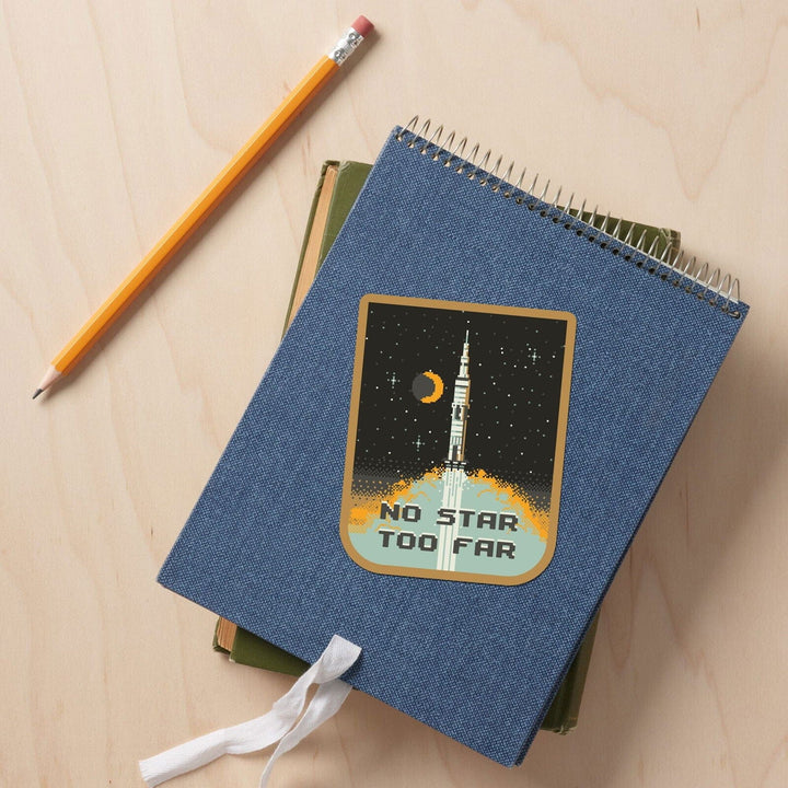 8-Bit Space Collection, Space Shuttle, No Star Too Far, Contour, Vinyl Sticker Sticker Lantern Press