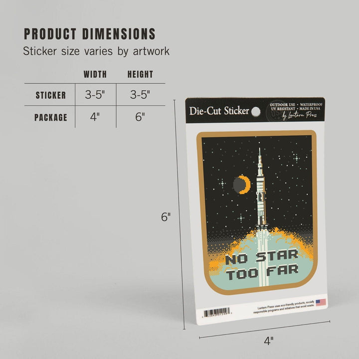 8-Bit Space Collection, Space Shuttle, No Star Too Far, Contour, Vinyl Sticker Sticker Lantern Press