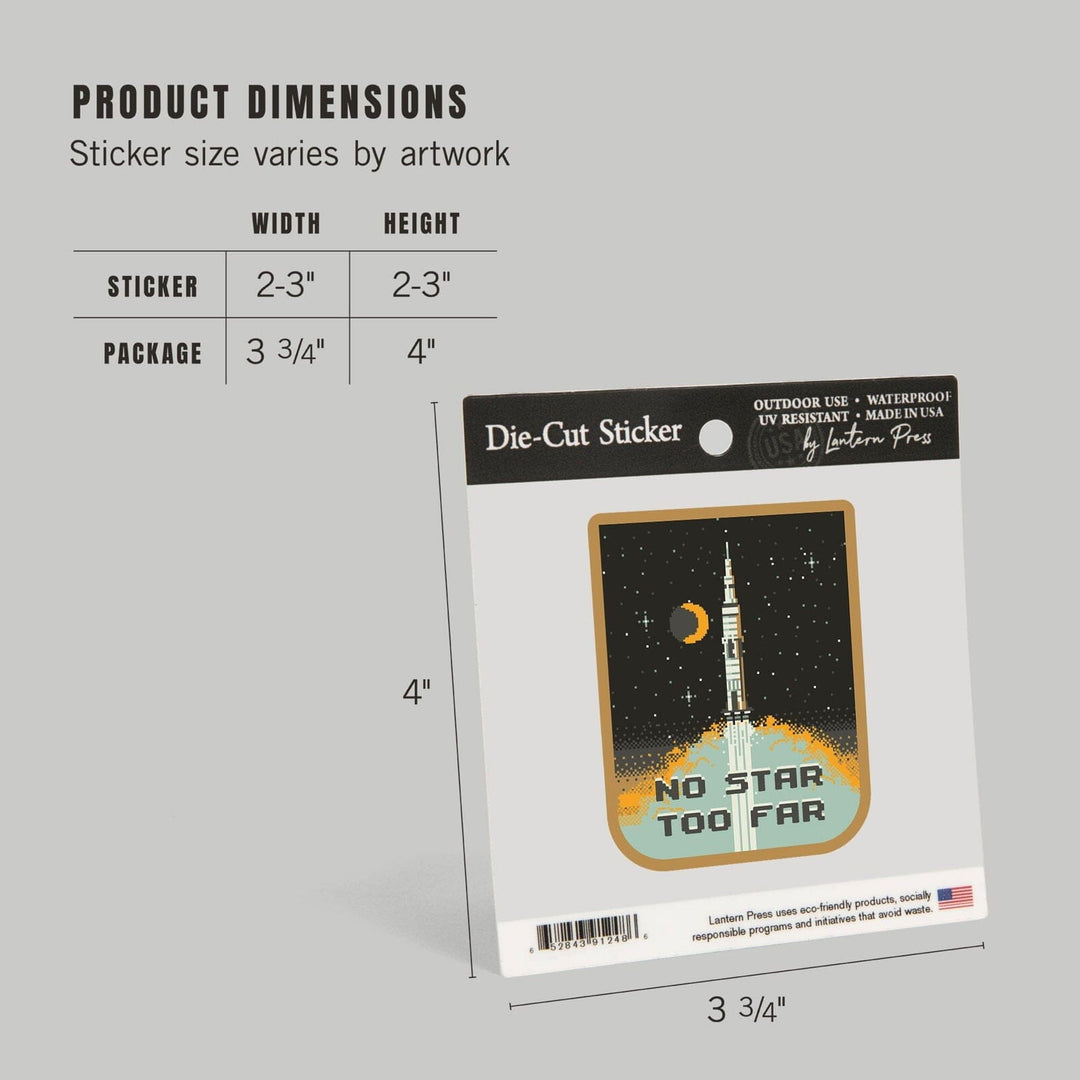 8-Bit Space Collection, Space Shuttle, No Star Too Far, Contour, Vinyl Sticker Sticker Lantern Press