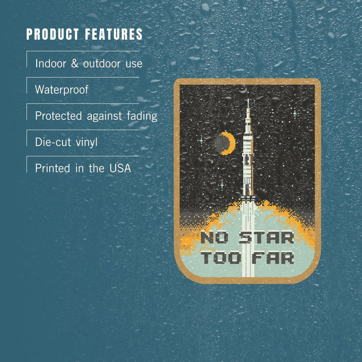 8-Bit Space Collection, Space Shuttle, No Star Too Far, Contour, Vinyl Sticker Sticker Lantern Press