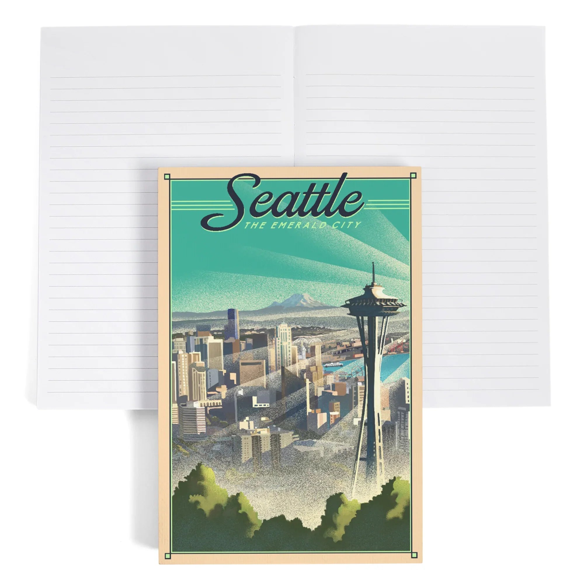 Lined 6x9 Journal, Seattle, Washington, Skyline, Lithograph, Lay