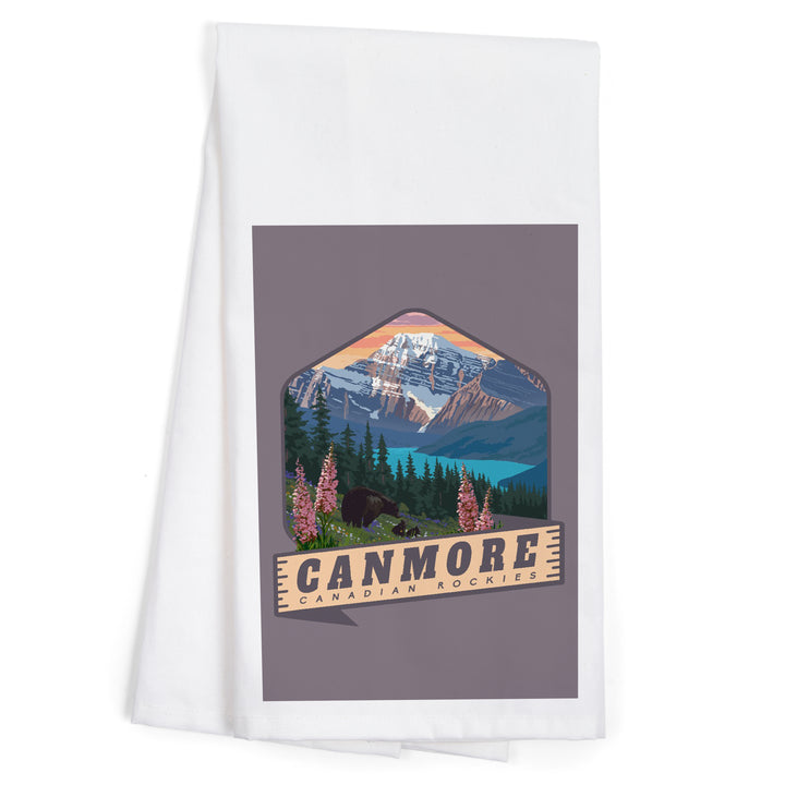 Canmore, Canada, Canadian Rockies, Bear and Spring Flowers, Contour, Organic Cotton Kitchen Tea Towels