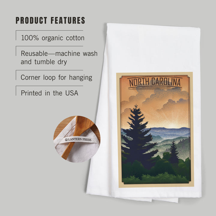 North Carolina Mountains Lithograph, Organic Cotton Kitchen Tea Towels