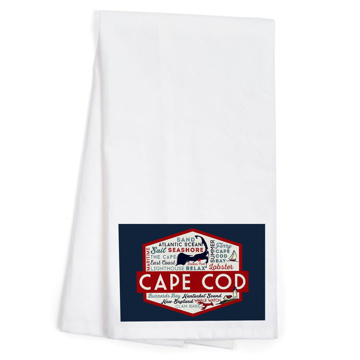 Cape Cod, Massachusetts, Dennis Port, Typography and Icons, Contour, Organic Cotton Kitchen Tea Towels