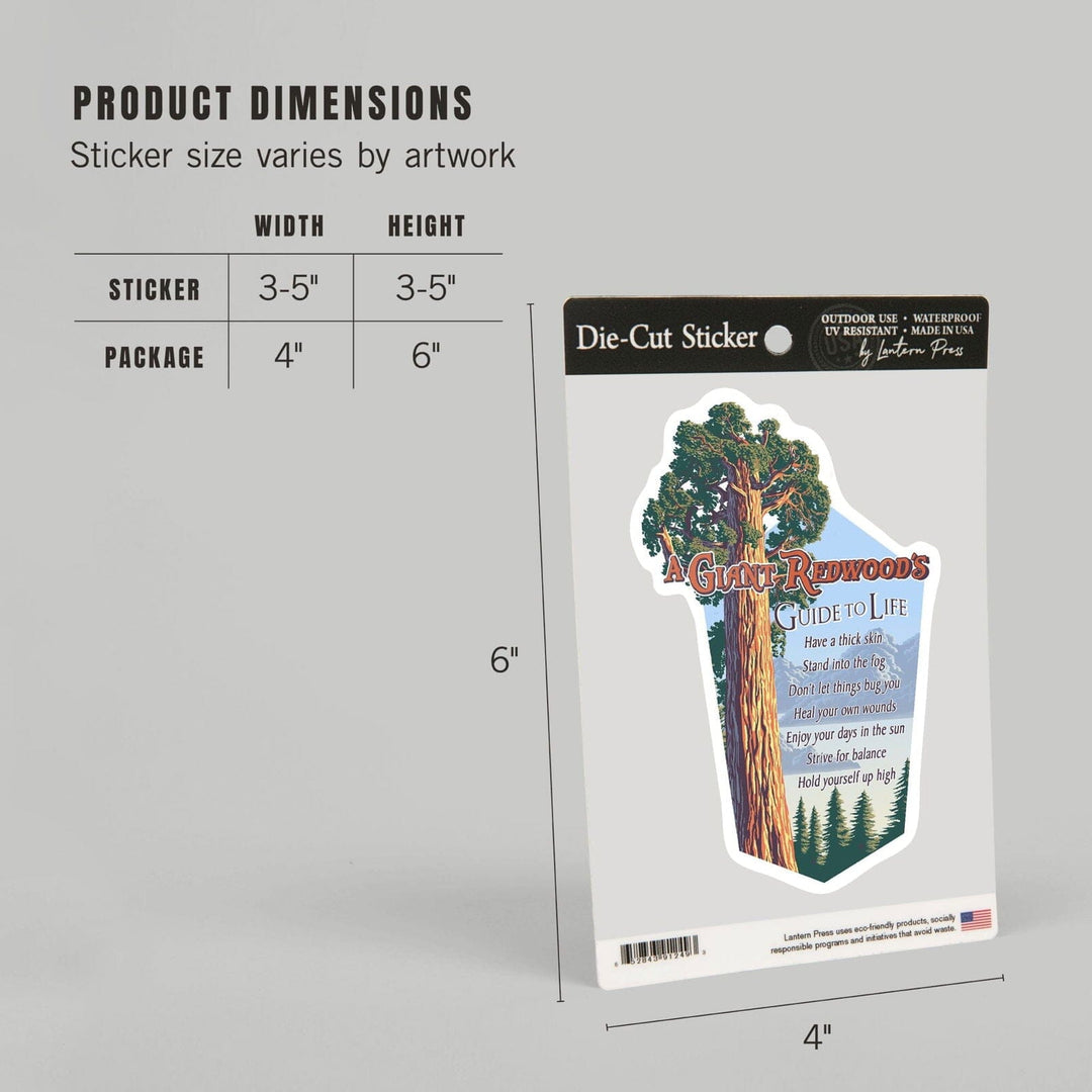 A Giant Redwood's Guide to Life, Contour, Vinyl Sticker Sticker Lantern Press