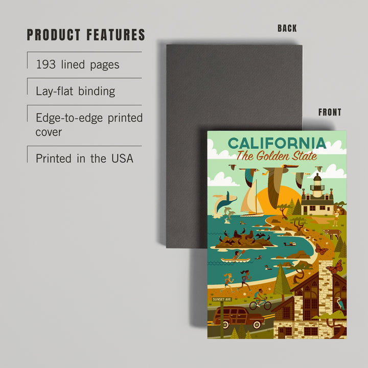 Lined 6x9 Journal, California, The Golden State, Geometric, Blue Sky, Lay Flat, 193 Pages, FSC paper