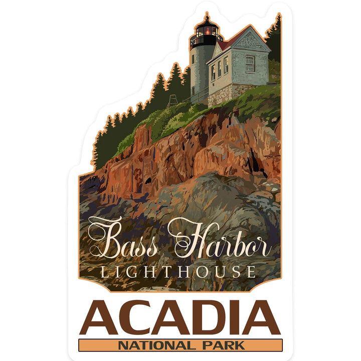 Acadia National Park, Maine, Bass Harbor Lighthouse, Contour, Vinyl Sticker Sticker Lantern Press