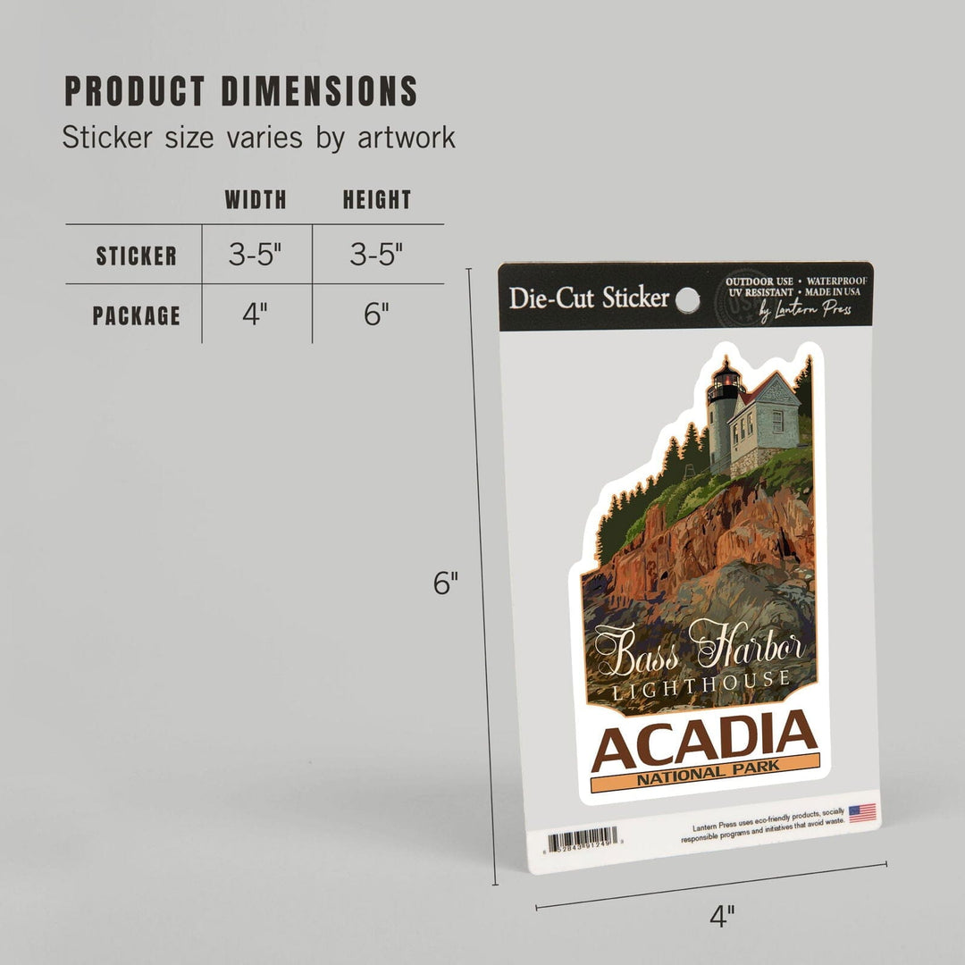 Acadia National Park, Maine, Bass Harbor Lighthouse, Contour, Vinyl Sticker Sticker Lantern Press