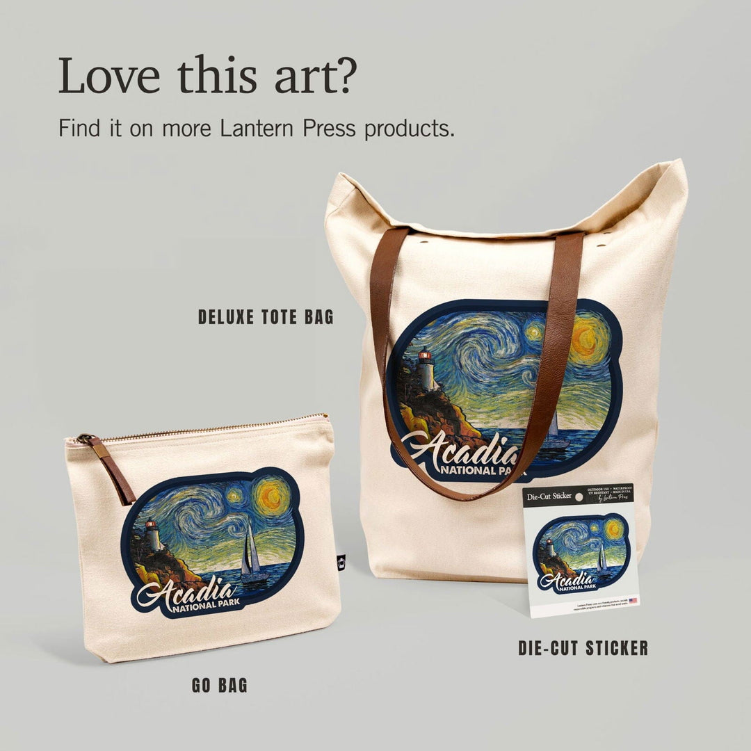 Acadia National Park, Maine, Bass Harbor Lighthouse, Starry Night, Contour, Vinyl Sticker Sticker Lantern Press