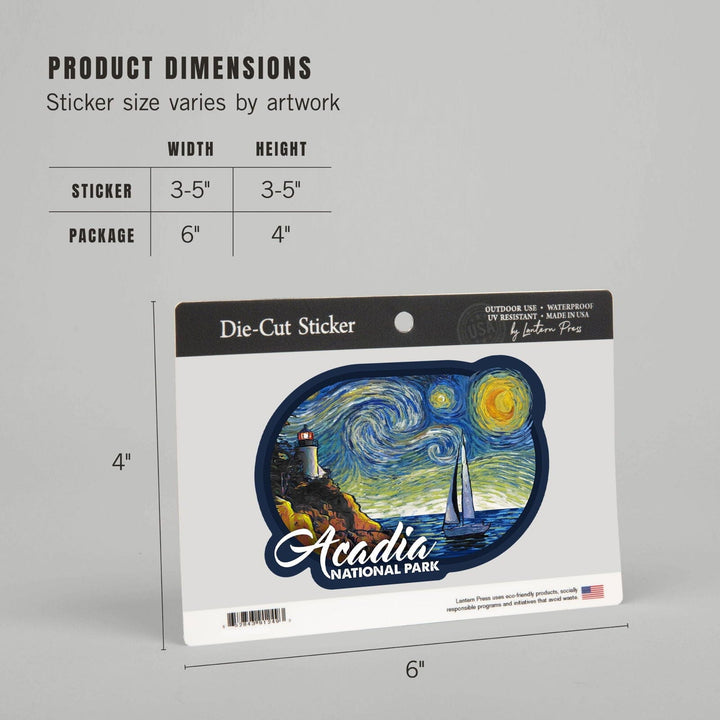 Acadia National Park, Maine, Bass Harbor Lighthouse, Starry Night, Contour, Vinyl Sticker Sticker Lantern Press