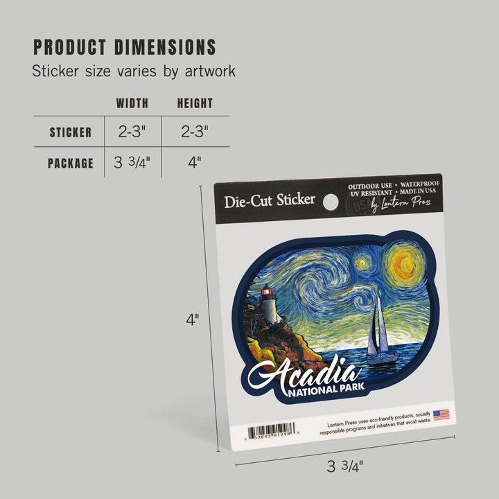 Acadia National Park, Maine, Bass Harbor Lighthouse, Starry Night, Contour, Vinyl Sticker Sticker Lantern Press