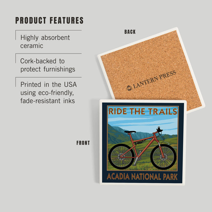 Acadia National Park, Maine, Bicycle Scene, Coasters Coasters Lantern Press