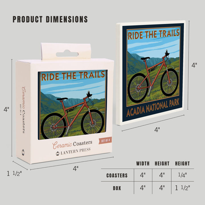 Acadia National Park, Maine, Bicycle Scene, Coasters Coasters Lantern Press