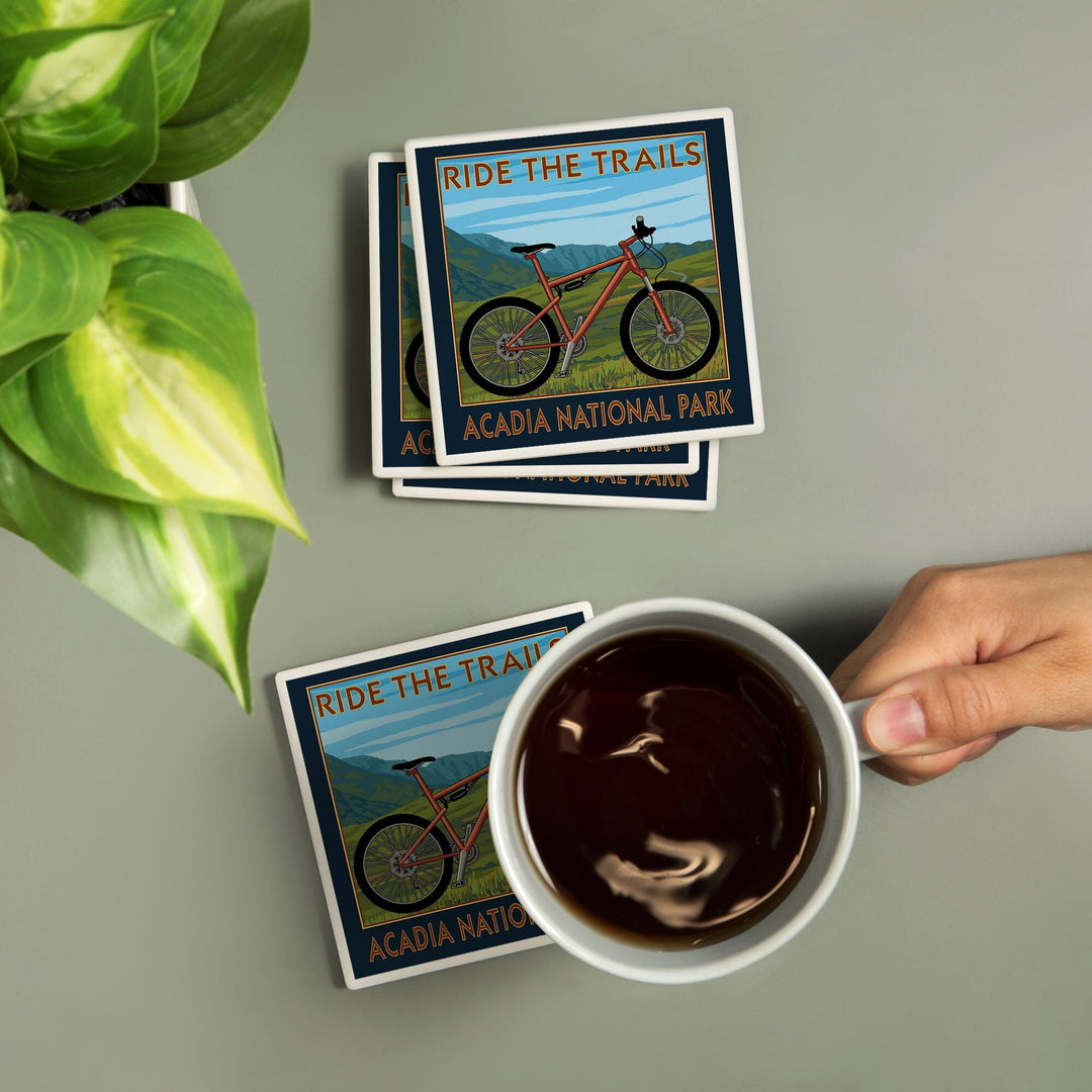 Acadia National Park, Maine, Bicycle Scene, Coasters Coasters Lantern Press