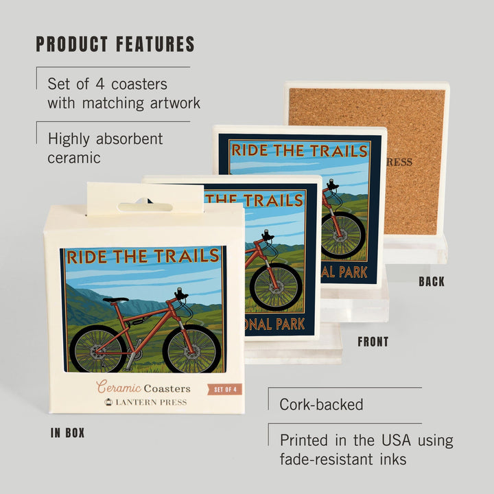 Acadia National Park, Maine, Bicycle Scene, Coasters Coasters Lantern Press