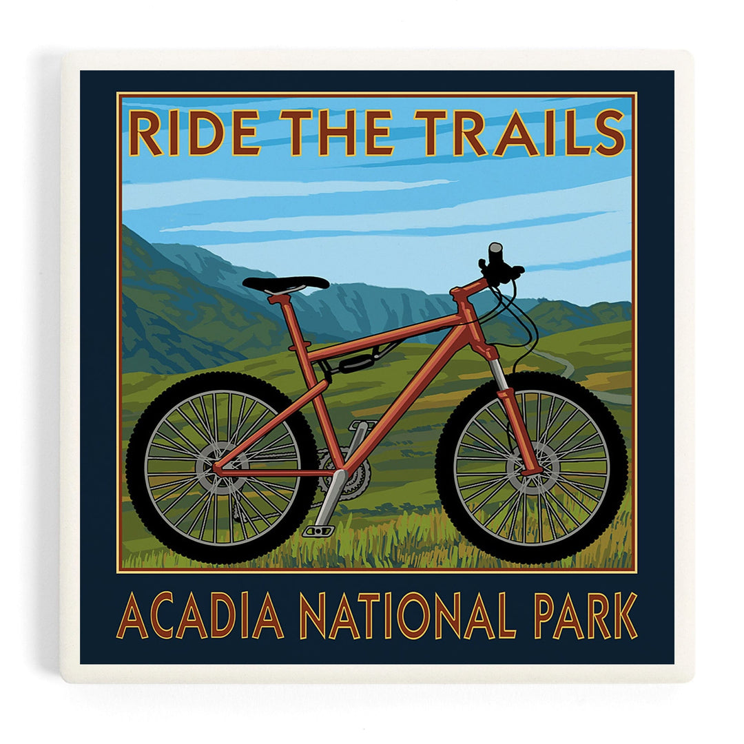 Acadia National Park, Maine, Bicycle Scene, Coasters Coasters Lantern Press Coaster
